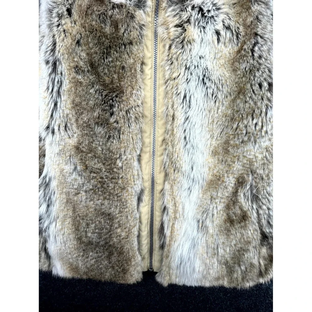 Weatherproof Reversible Vest Womens Large Tan Brown Full Zip Faux Fur Mock Neck - Picture 2 of 8